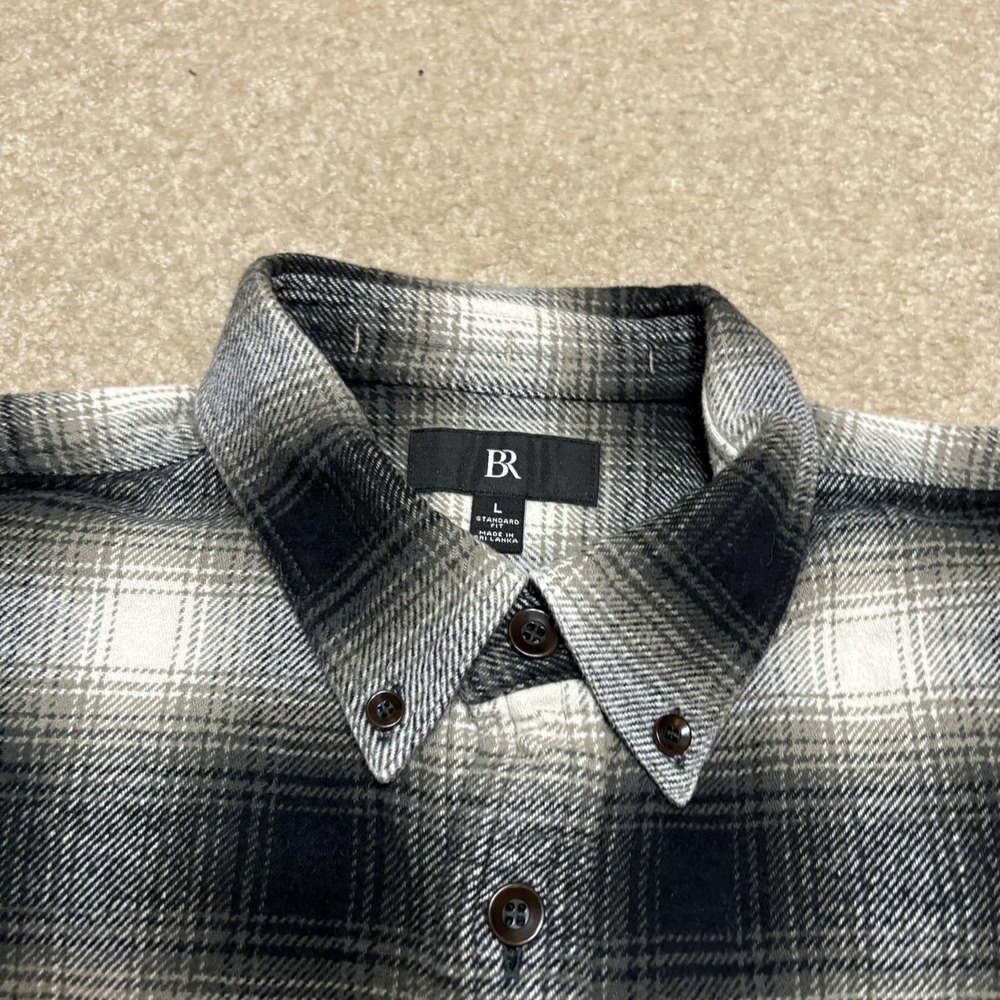 Banana Republic Flannel Shirt Mens Large Gray Ombre Shadow Plaid Western Cottage - Picture 8 of 10